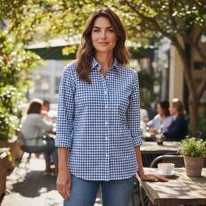 J. Crew Women's Blue Checkered Button-Down Shirt